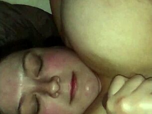 cumming in wife's face during slow motion handjob with huge 42f big tits