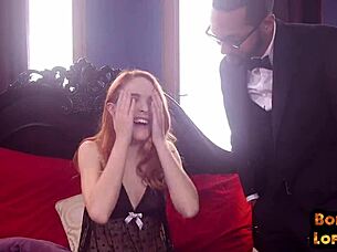 Bound Redhead In Kinky Threesome With Nipple Clamps