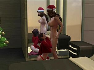 Christmas Morning Lesbian Session With Shemale