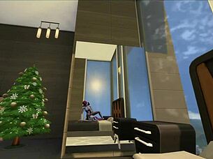 Christmas Morning Lesbian Session With Shemale