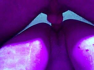 purple romantic color lighting for horny teen 18+ student fucked hard in dominating doggy