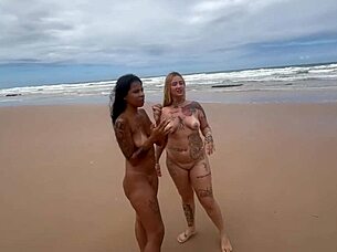 Beautiful African Teen Takes Cum Bath at Nudist Beach!