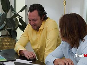 Threesome evens score with MILF boss