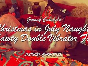 Granny Carmen's Christmas in July naughty double vibrator session