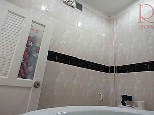 Naked maid cleans without panties