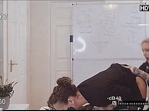 pervy boss catches slutty secretaries in anal deep throat smoking fisting atm creampie