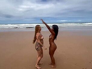 Beautiful African Teen Takes Cum Bath at Nudist Beach!