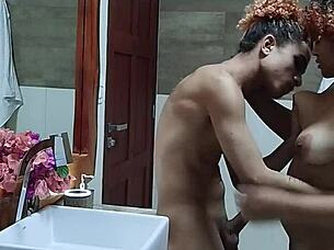 Couple has passionate sex in the bathroom with cum in mouth