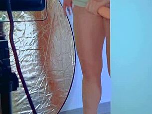 College Latina Brunette Plays with Glass Dildo in Sexy Dress