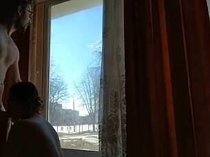 Helga Bosk has risky sex by the window with people walking by