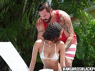 Ebony stepdaughter gets oiled up by her stepdad