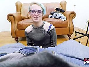 exotic nerdy coed raven gets twat fingered and ass fucked