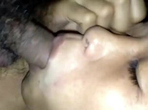 pretty girl gets cum in her shaved pussy and mouth till orgasm