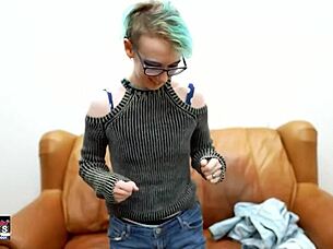 exotic nerdy coed raven gets twat fingered and ass fucked