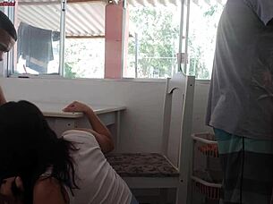 Morning Coffee At Cuckold's House: Friend Fucks Wife While Husband Washes Dishes