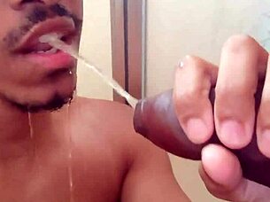 seusubpink engages in a fetish scene drinking piss from a massive big black cock after a blowjob