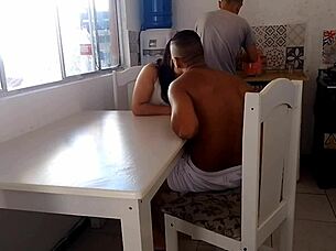 Horny Wife Fucks Well-Endowed Black Guy While Cuckold Washes Dishes!