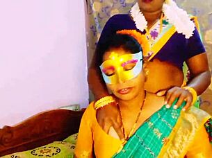 Aunty and daughter-in-law share lesbian romance with dirty talks in sarees.