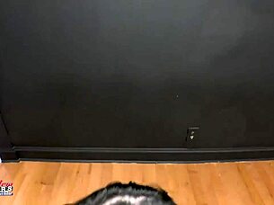 Petite brunette coed SABRINA RUBS her TITS while SUCKING cock