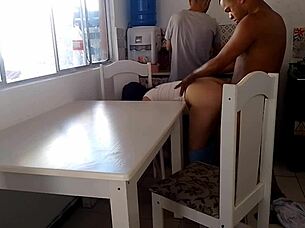 Horny Wife Fucks Well-Endowed Black Guy While Cuckold Washes Dishes!