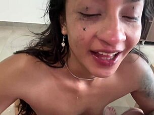 latina gym thot facefucked in gym swallowing cum