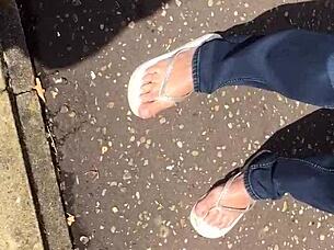 Hey, check out this neighbor grandma's sexy feet, she's got toes that make you want to suck them.