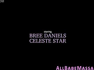 Redheaded babe flashes tits backstage during massage