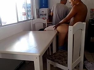 Horny Wife Fucks Well-Endowed Black Guy While Cuckold Washes Dishes!