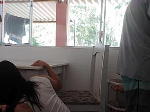 Morning Coffee At Cuckold's House: Friend Fucks Wife While Husband Washes Dishes