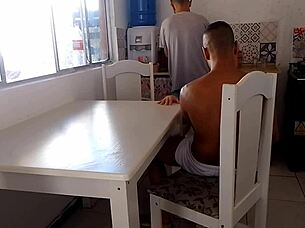 Horny Wife Fucks Well-Endowed Black Guy While Cuckold Washes Dishes!