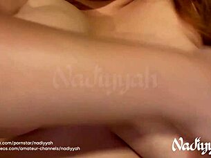 Horny arab wife fingers hairy pussy, shows big natural tits on webcam