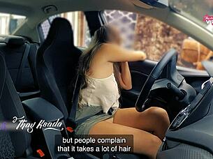 Naughty milf teases rug salesman with no panties and no bra outdoors!