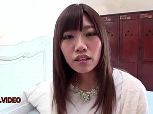 Chisa Hoshino's shaved pussy fingered and fucked