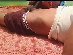 desi indian mother in law giving foot job to not son in bent over position