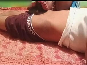 desi indian mother in law giving foot job to not son in bent over position