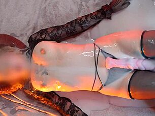 pretty girl moans from huge cum loads on machine