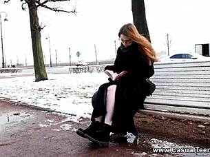 casual teen warmed up by stranger in amateur setting