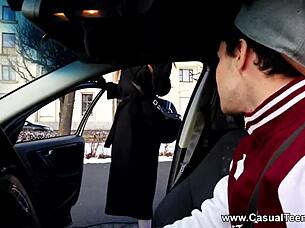 casual teen warmed up by stranger in amateur setting