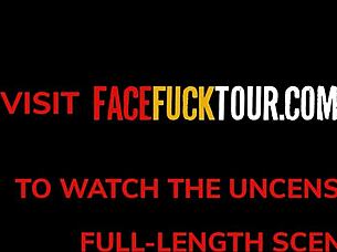 Sexy blonde teen used for hardcore close-up face fuck upside down