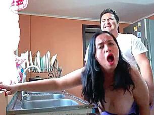 Fucking my stepmom in the kitchen topless, moaning loudly 😩