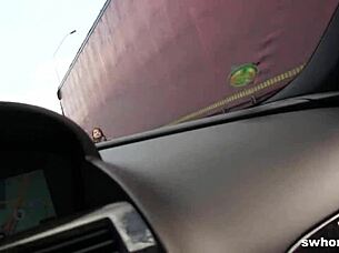 amateur redhead enjoys outdoor street activities with friends