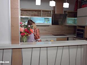 my kitchen love by sapphic erotica, kiara lord and suzie c lesbians fingering and muff diving in erotic scene