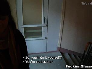 Shy Glasses Teen Rina Fucks On Stairway