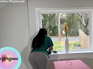 Pretty woman enjoys delicious wax appointment with tongue and lick