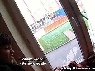 Shy Glasses Teen Rina Fucks On Stairway