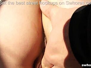 amateur redhead enjoys outdoor street activities with friends
