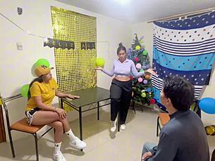 Real homemade threesome between friends two women and a man