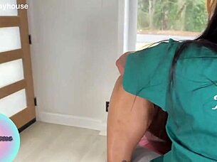 Pretty woman enjoys delicious wax appointment with tongue and lick