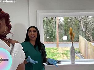 Pretty woman enjoys delicious wax appointment with tongue and lick