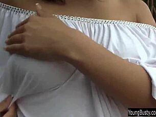 Busty Teen Rita Masturbates Outdoors, Showing Big Tits?